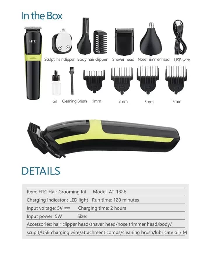 HTC AT-1326 Multifunction Shaver Trimmer Set – Black